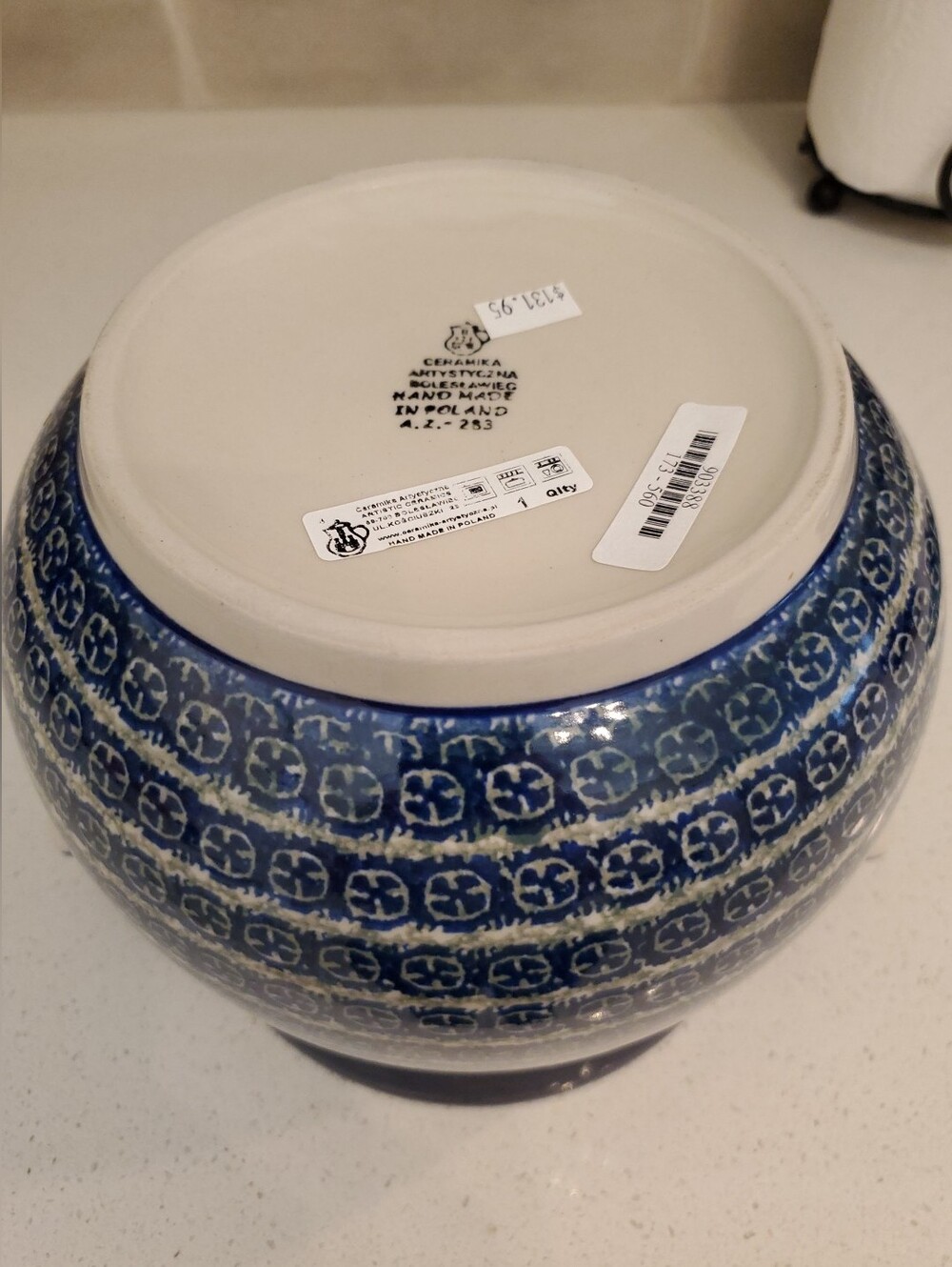 Polish Pottery Jar with Lid and Handles Peach Spring Daisy Pattern - Picture 8 of 11